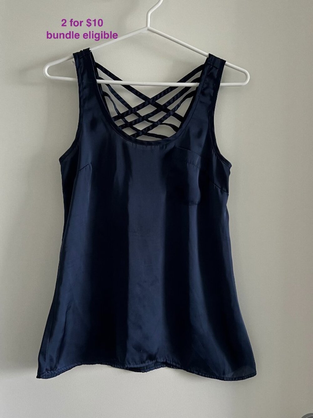Smart Set Navy Satin Blouse Top with Criss-Cross Back Straps